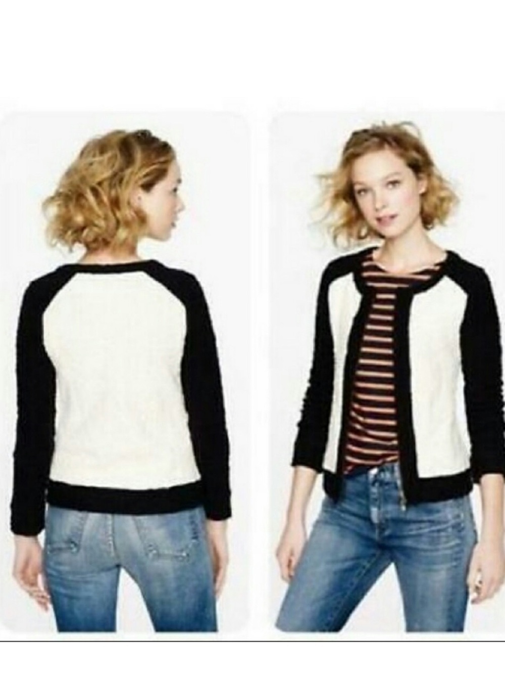 J. CREW • Blogger’s Favorite Boucle Baseball Colorblock Black & White Zip Jacket - Picture 13 of 14